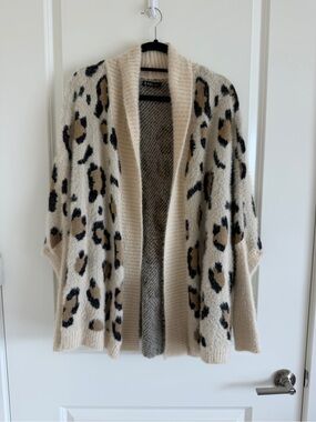 Vici Cream Leopard Print Open Cardigan with Tan & Black Spots
